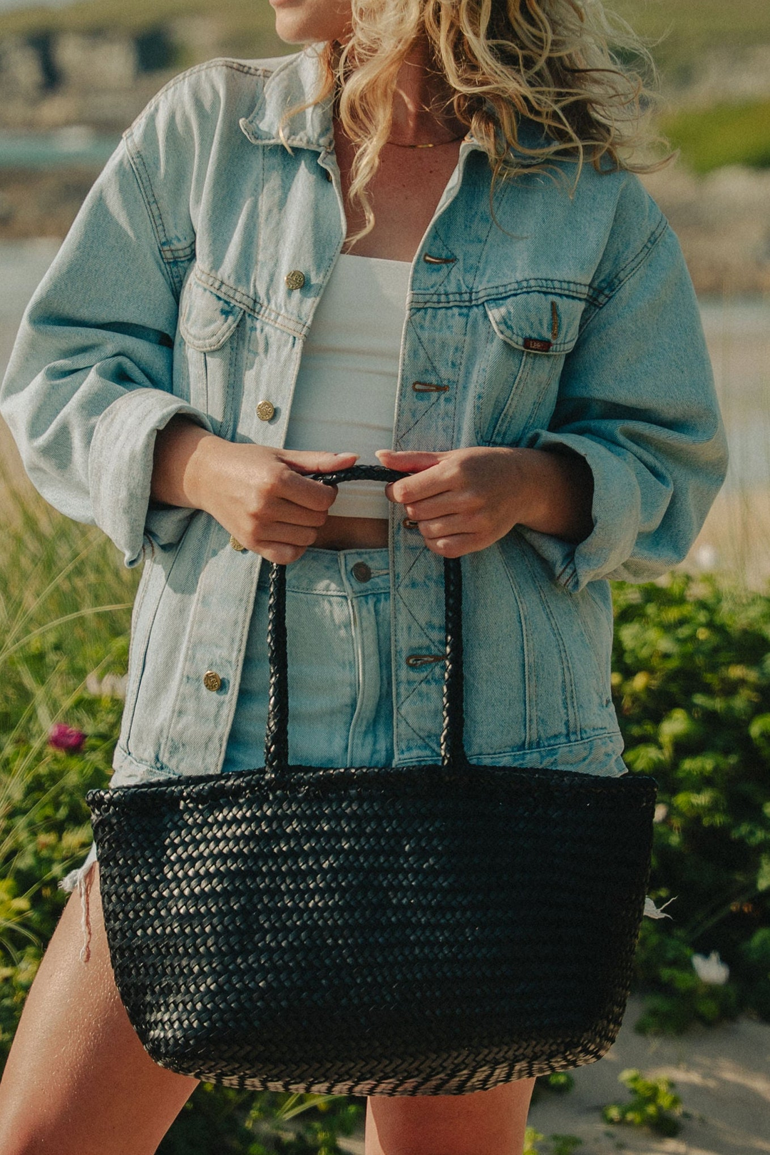 Woven Leather Basket Bag