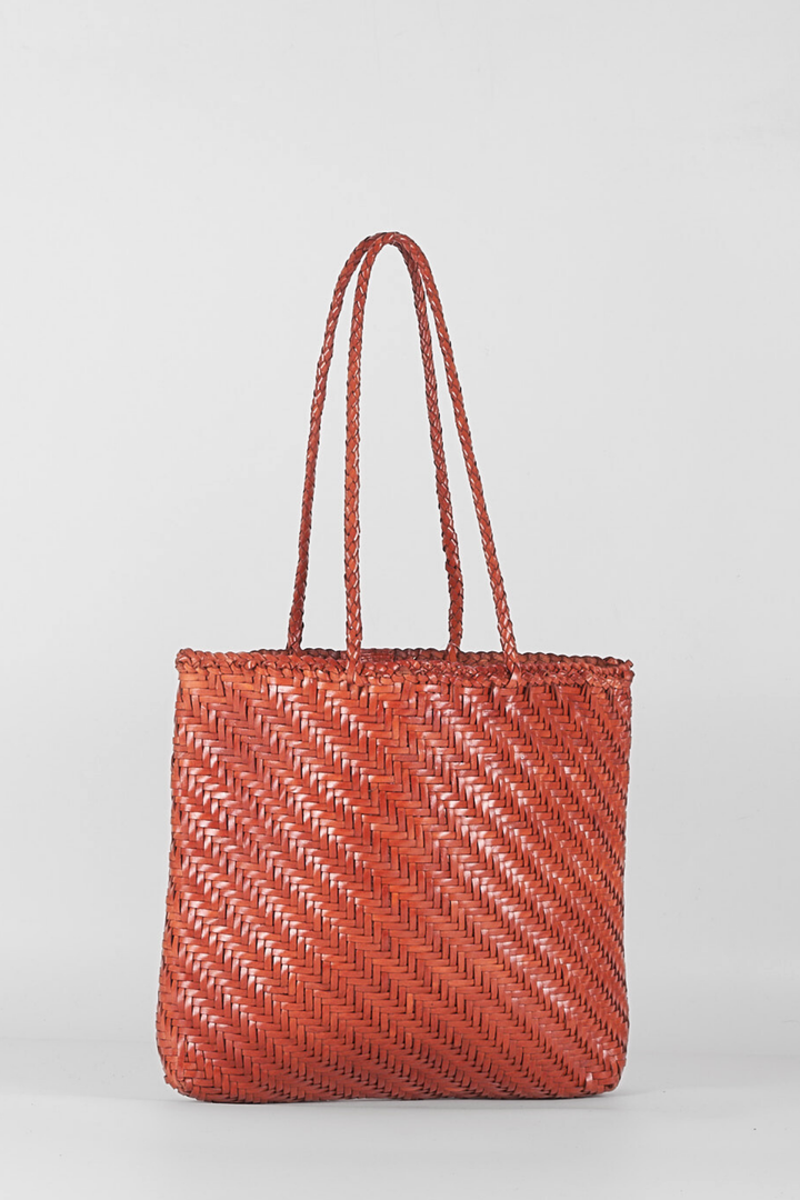Rhia Woven Leather Tote- Tan