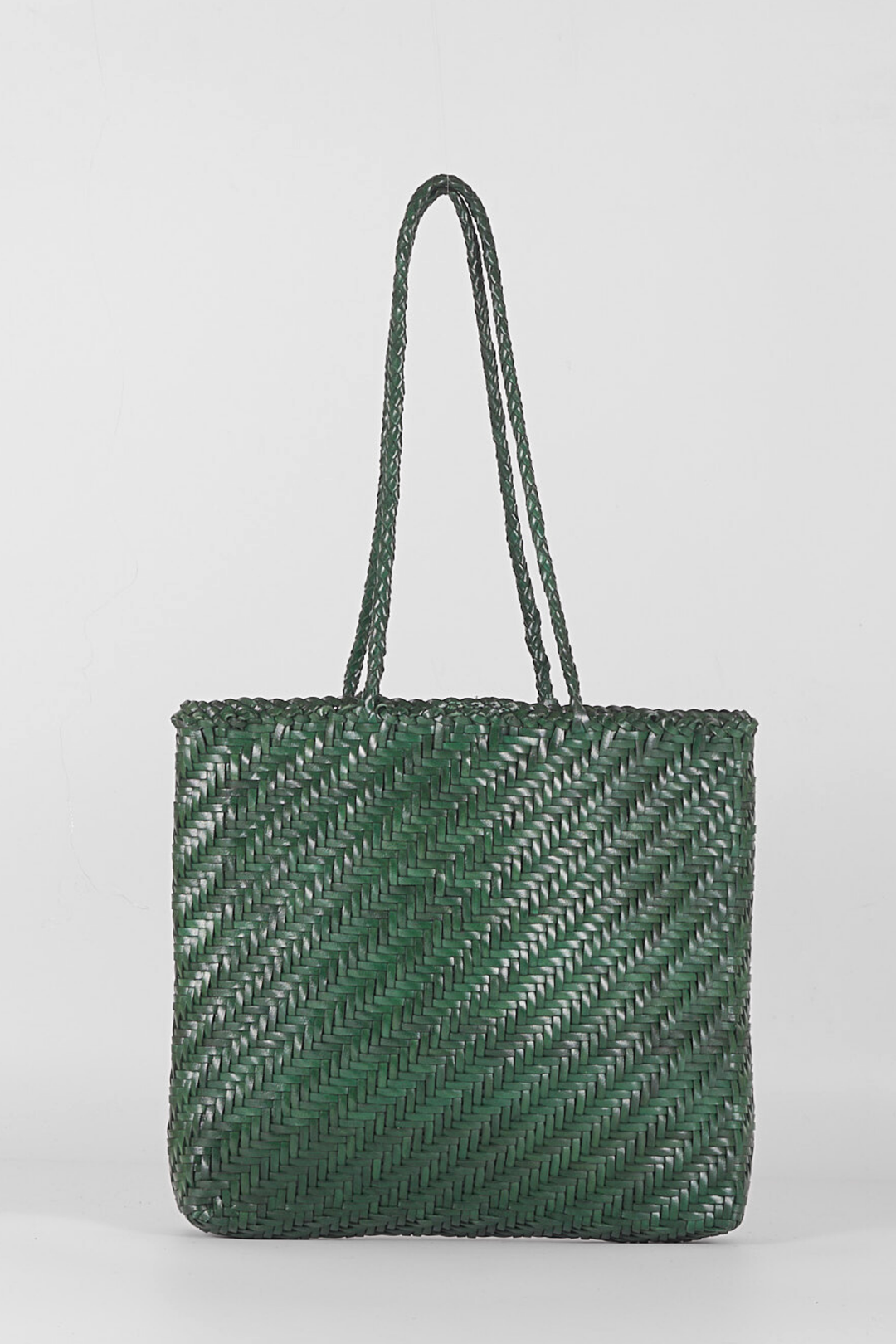 Rhia Woven Leather Tote- Emerald Green
