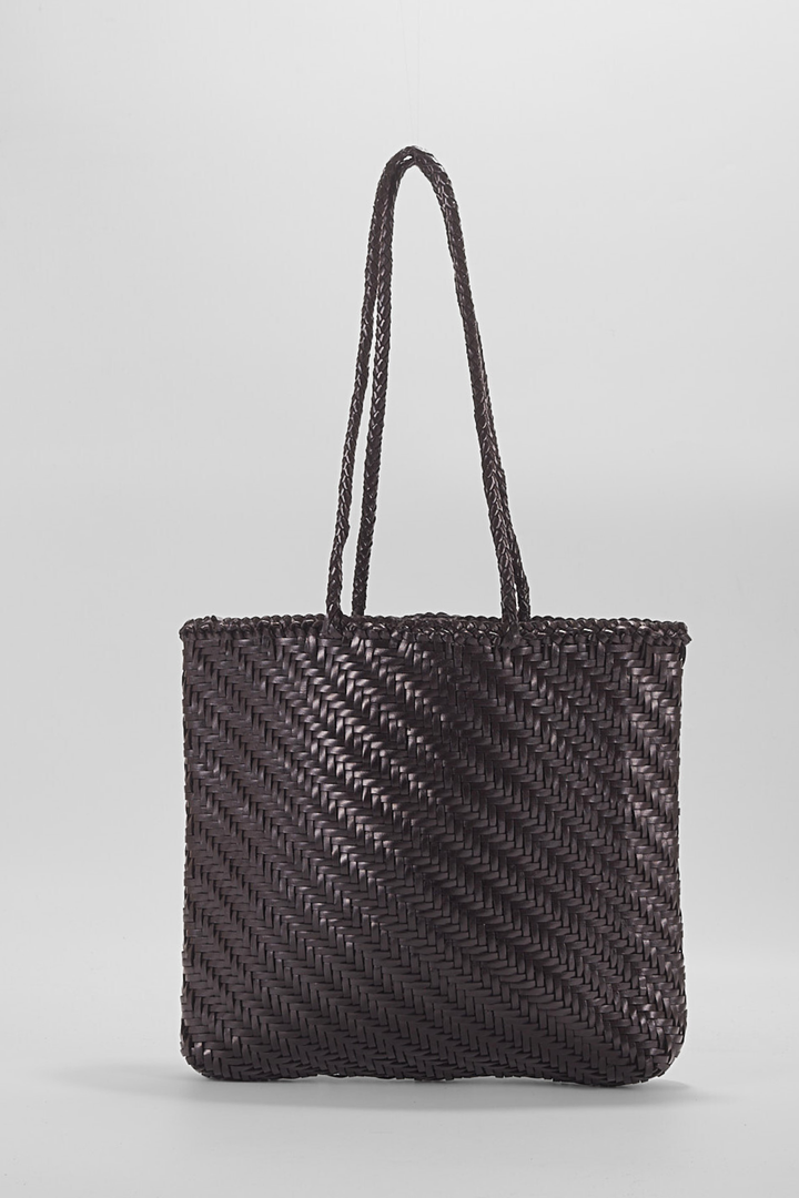 Rhia Woven Leather Tote- Black