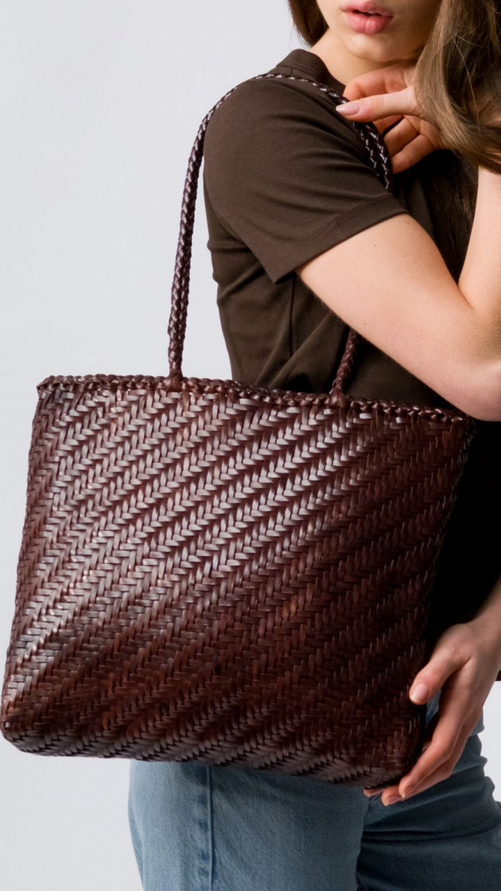Rhia Woven Leather Tote- Espresso