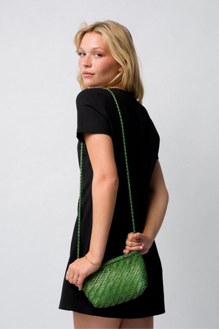 Umhängetasche aus gewebtem Leder - Schwarz