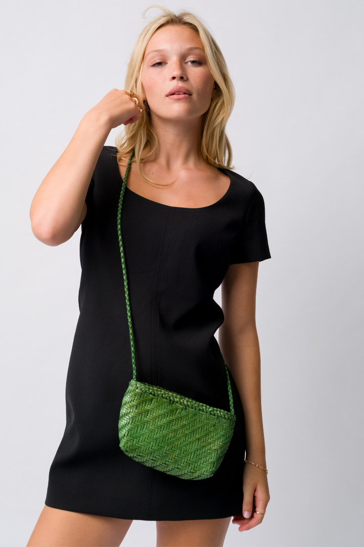 Umhängetasche aus gewebtem Leder - Schwarz