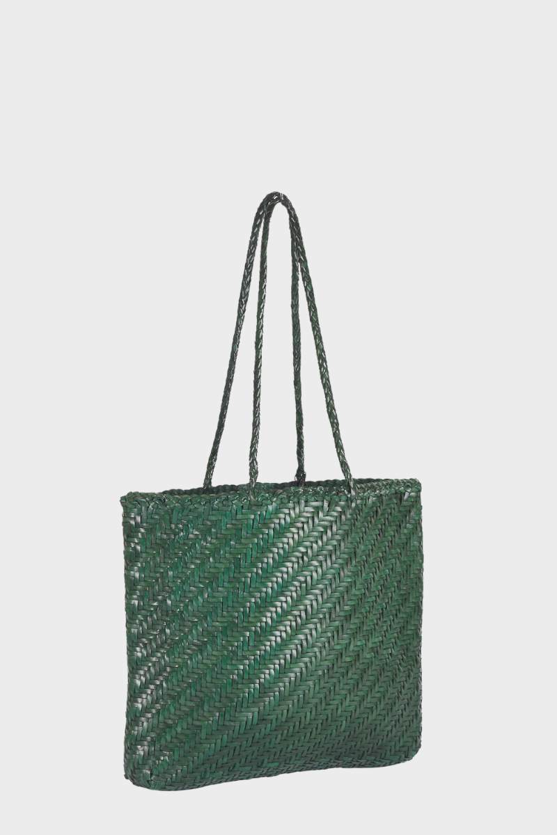 Rhia Woven Leather Tote- Emerald Green