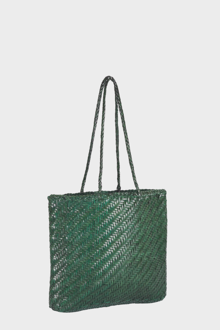 Rhia Woven Leather Tote- Emerald Green