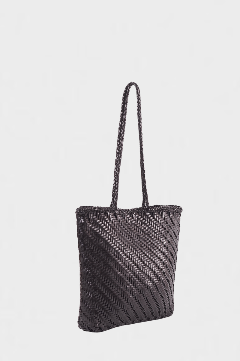 Rhia Woven Leather Tote- Black