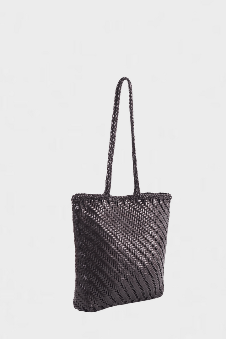 Rhia Woven Leather Tote- Black