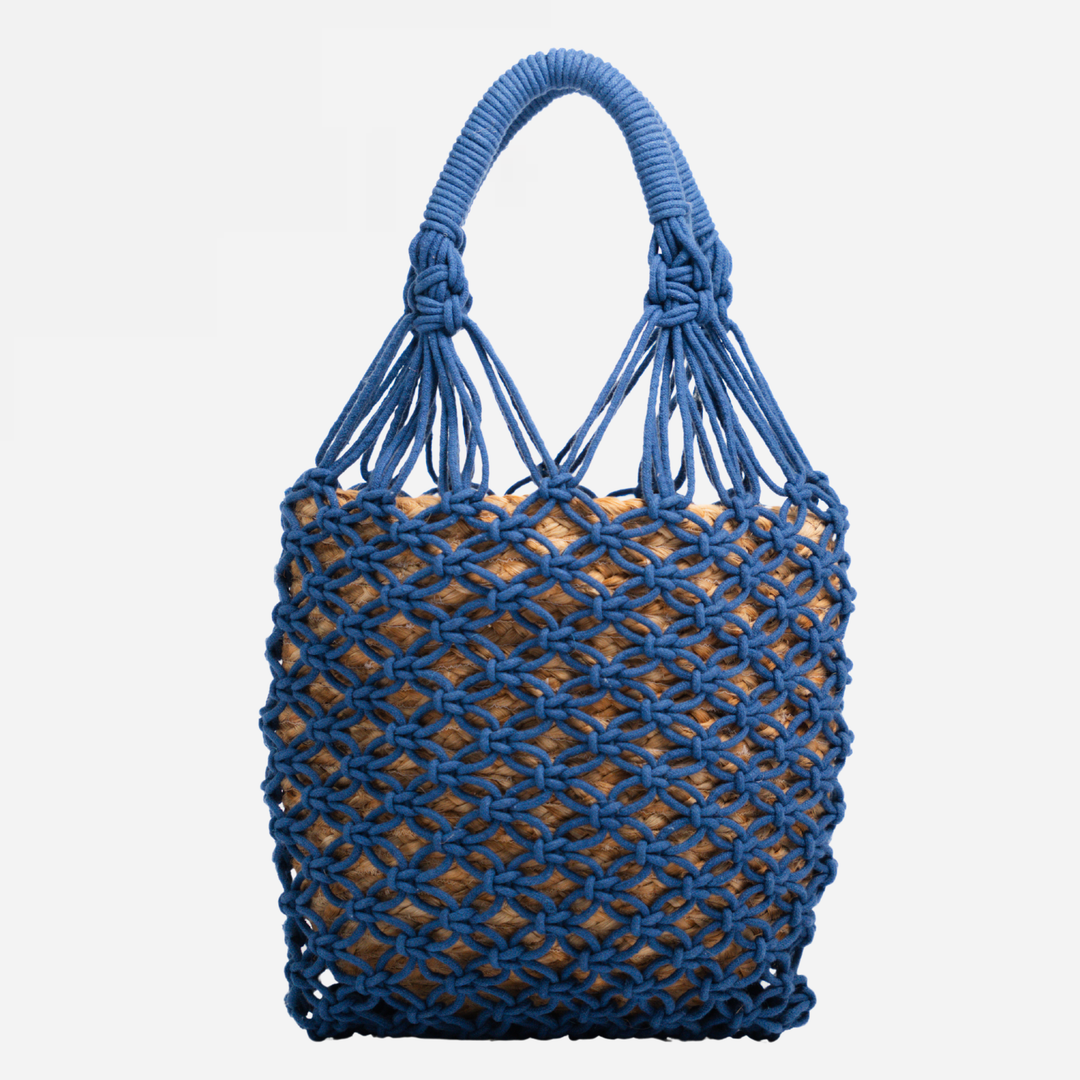 Jasmine Häkel- und Jutetasche aus Baumwolle - Marineblau