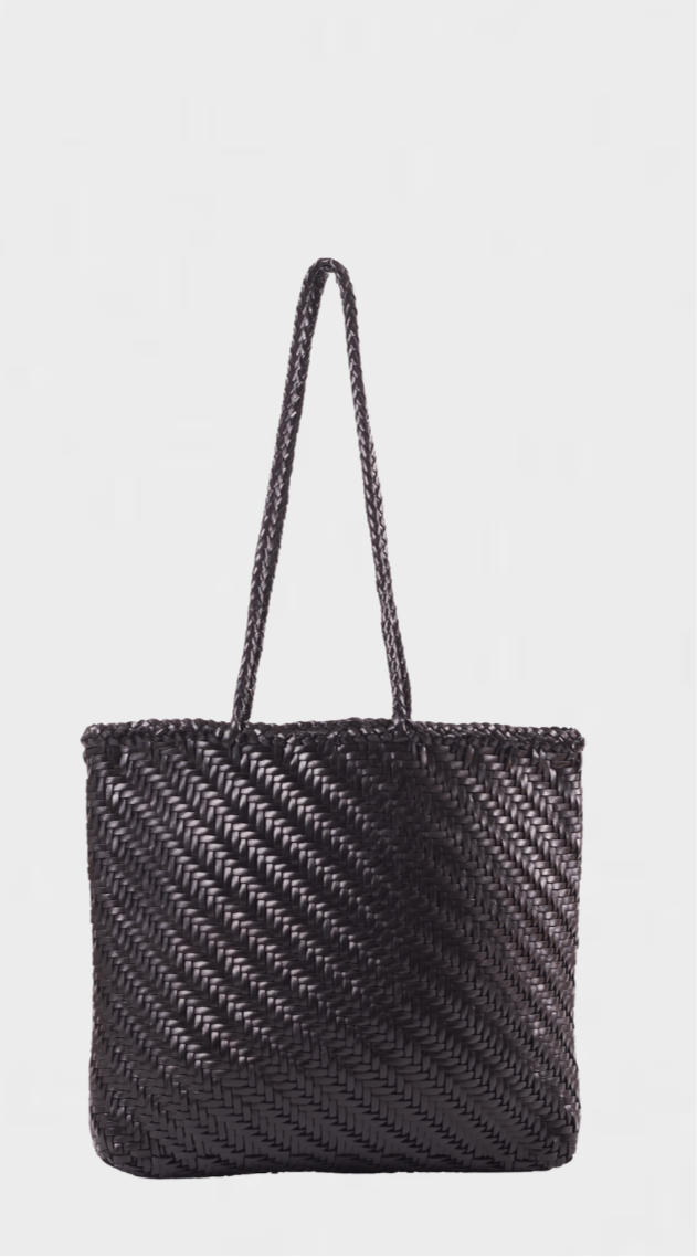 Rhia Woven Leather Tote- Black