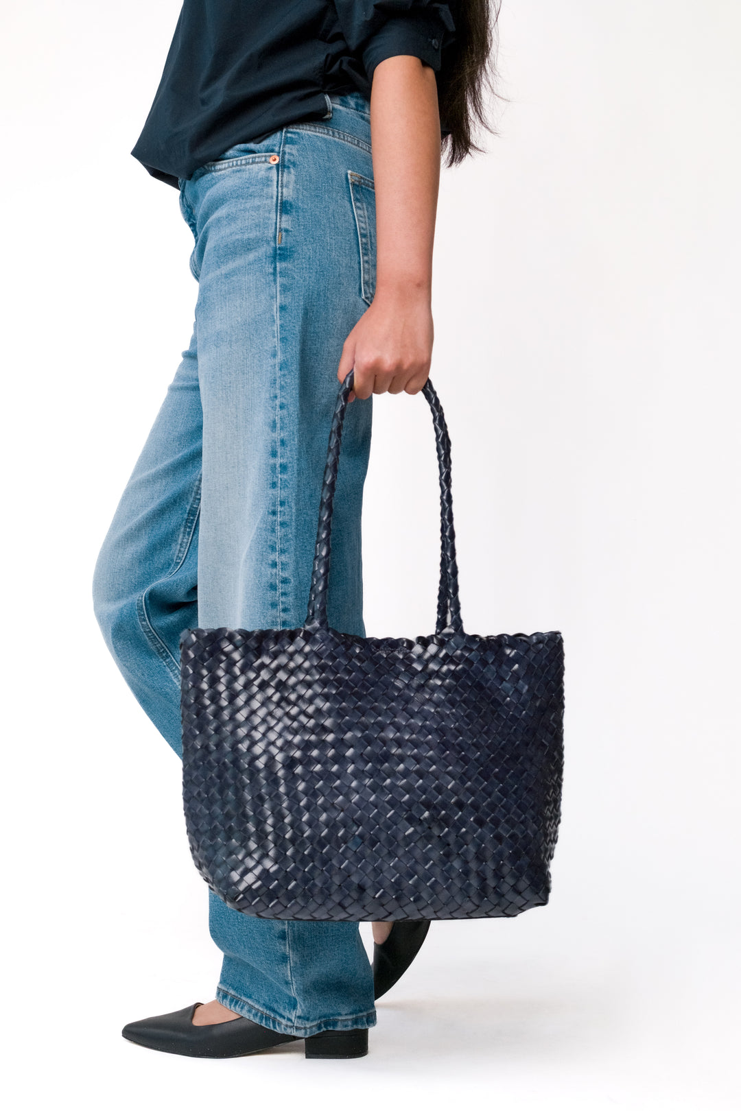 Leia Woven Leather Bag Dark Blue