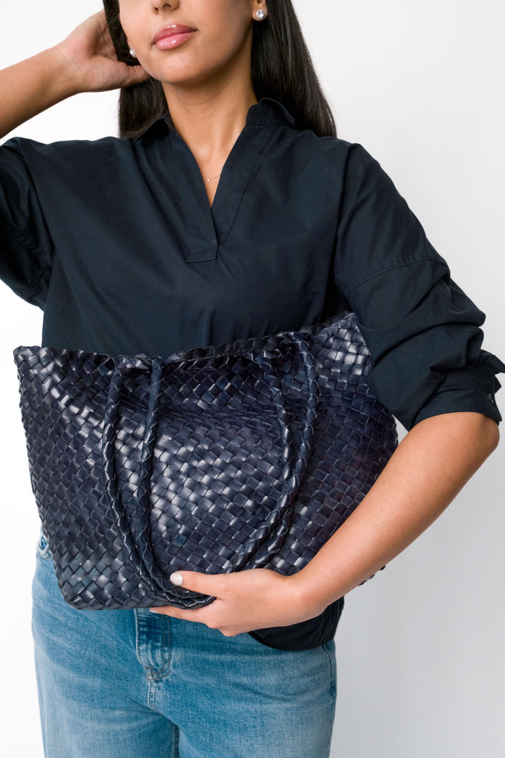 Leia Woven Leather Bag Dark Blue