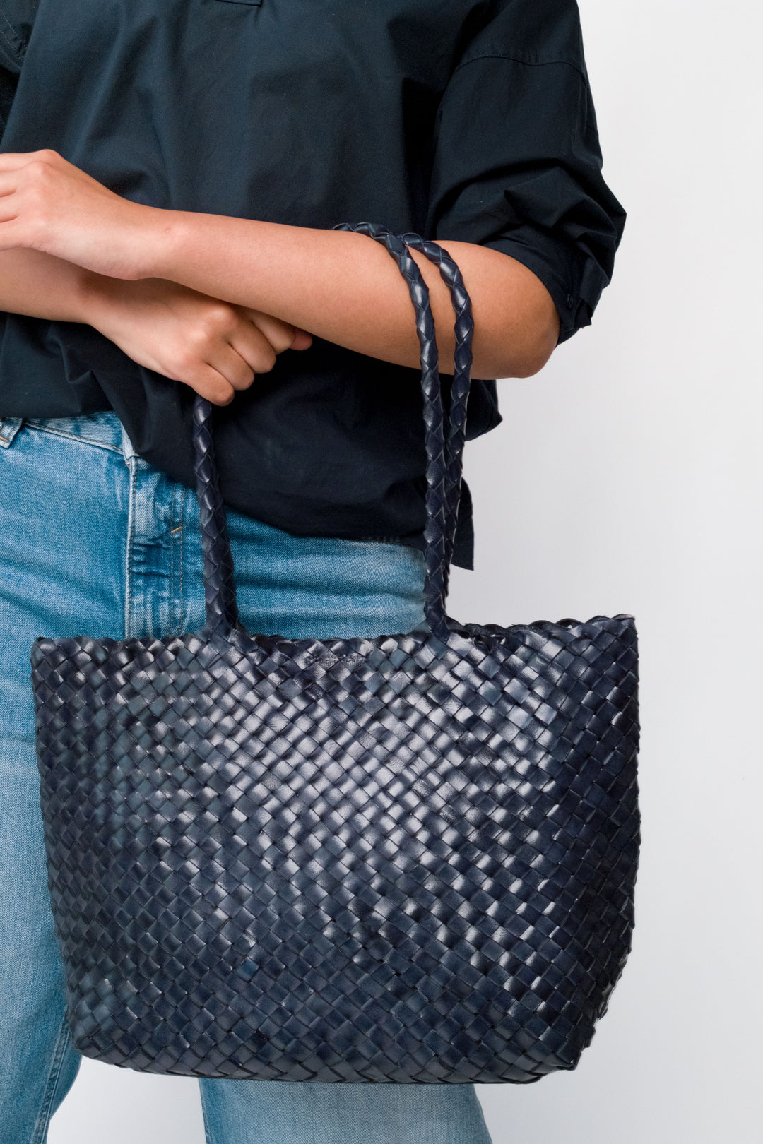Leia Woven Leather Bag Dark Blue