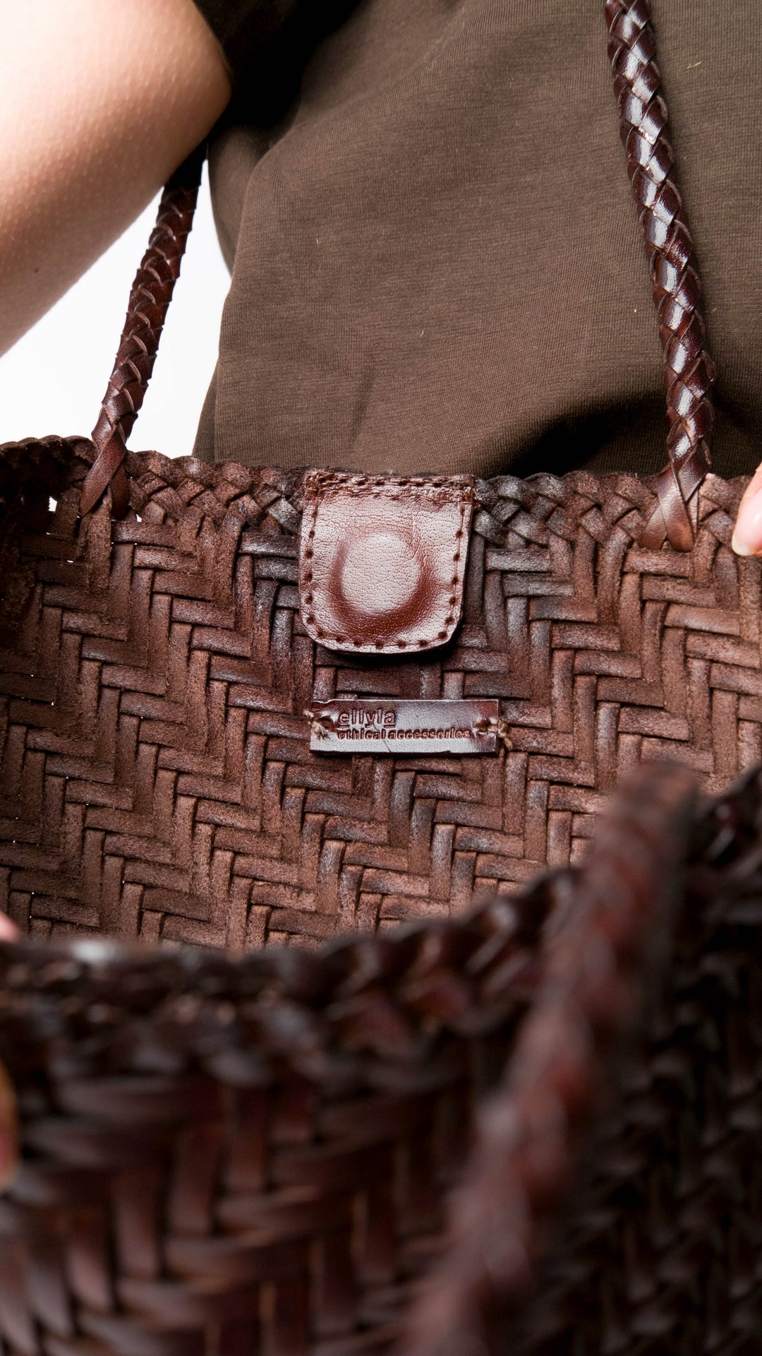 Rhia Woven Leather Tote- Espresso