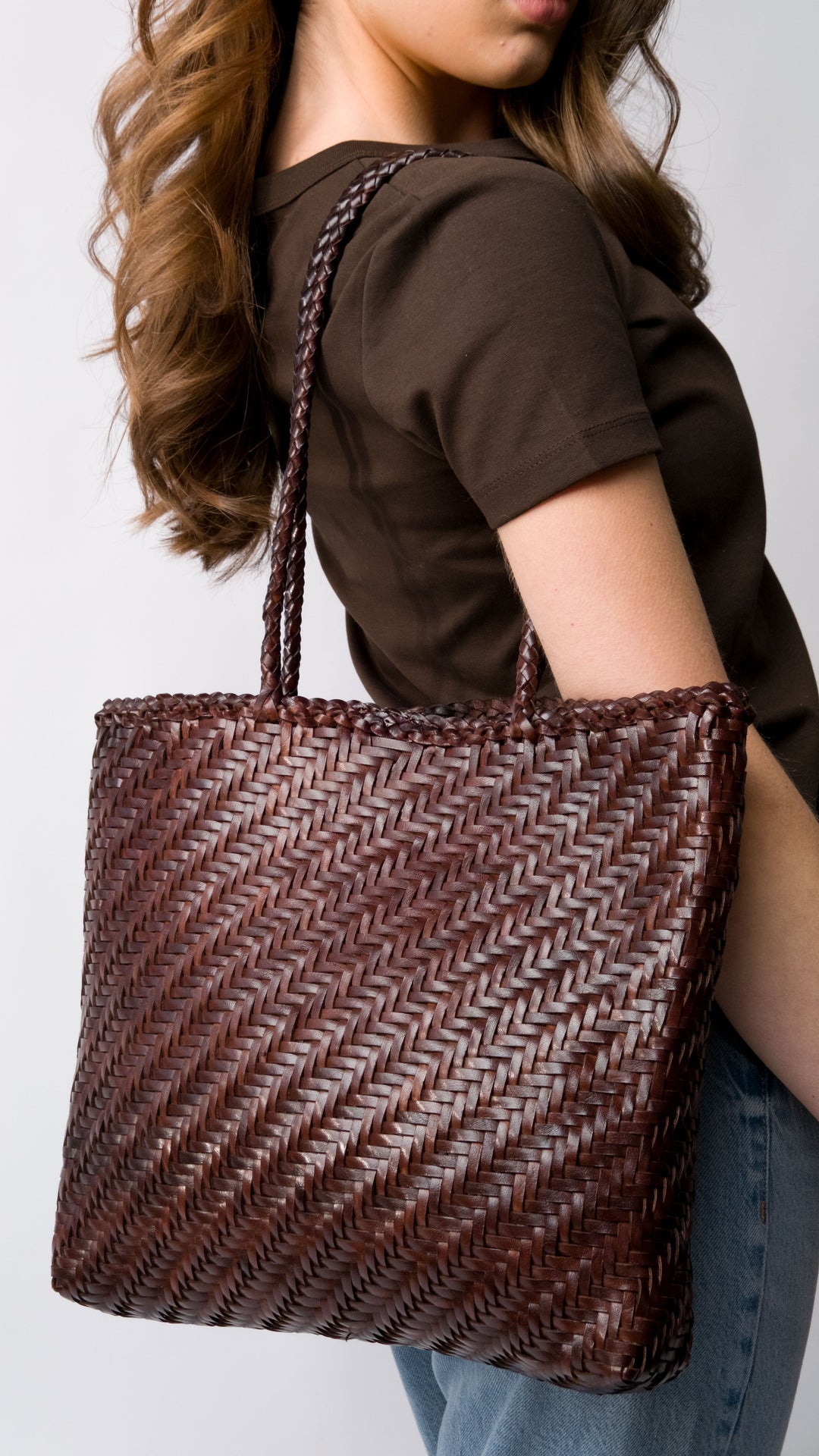 Rhia Woven Leather Tote- Espresso