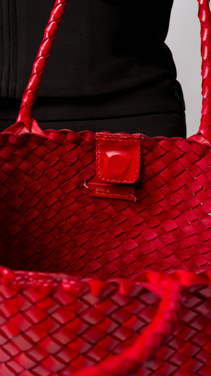 Leia Woven Leather Box Bag- Red