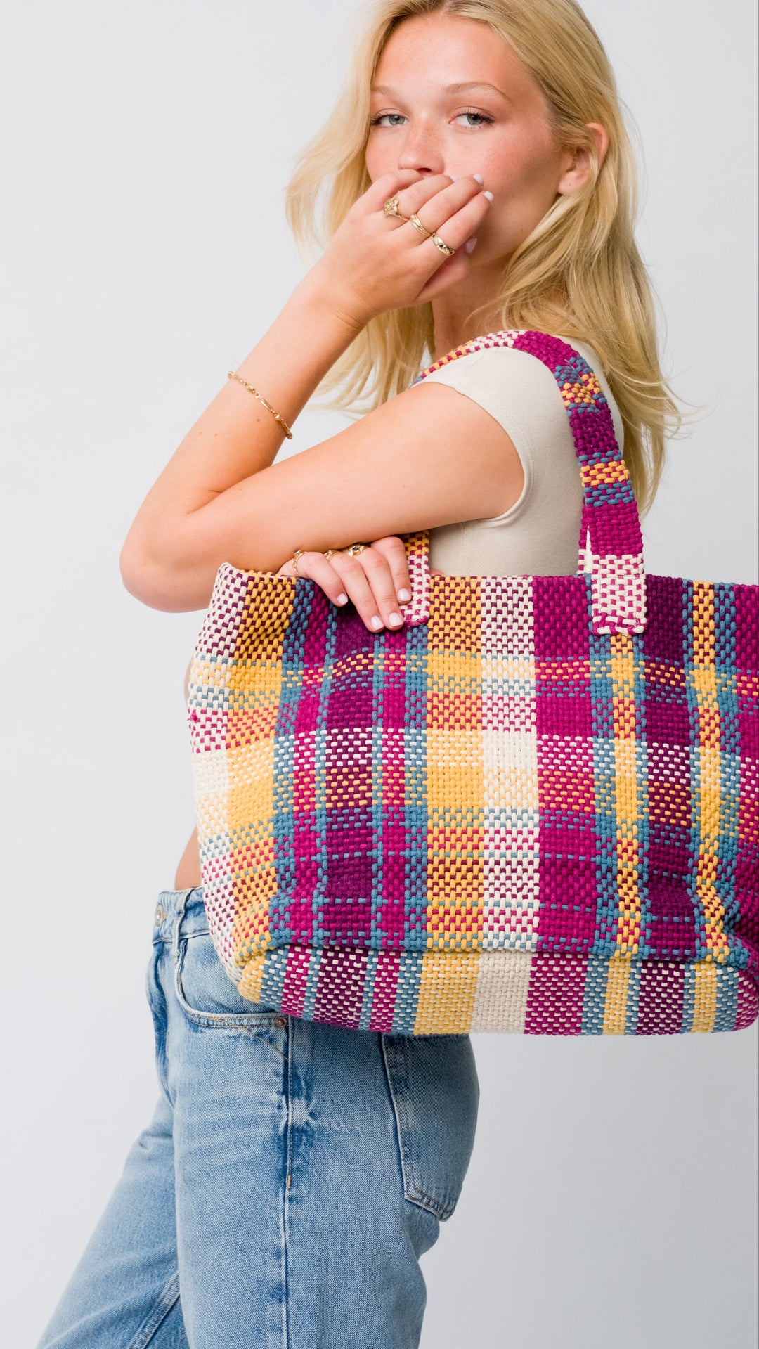 Navi Baumwoll-Handweb-Einkaufstasche - Mehrfarbig