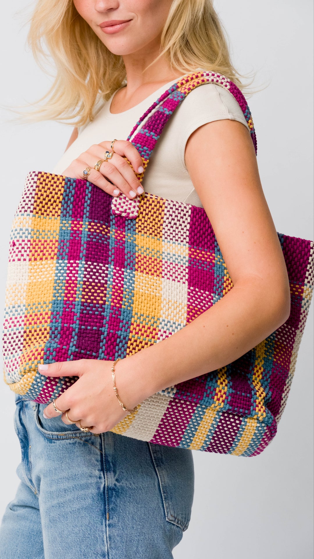 Navi Baumwoll-Handweb-Einkaufstasche - Mehrfarbig