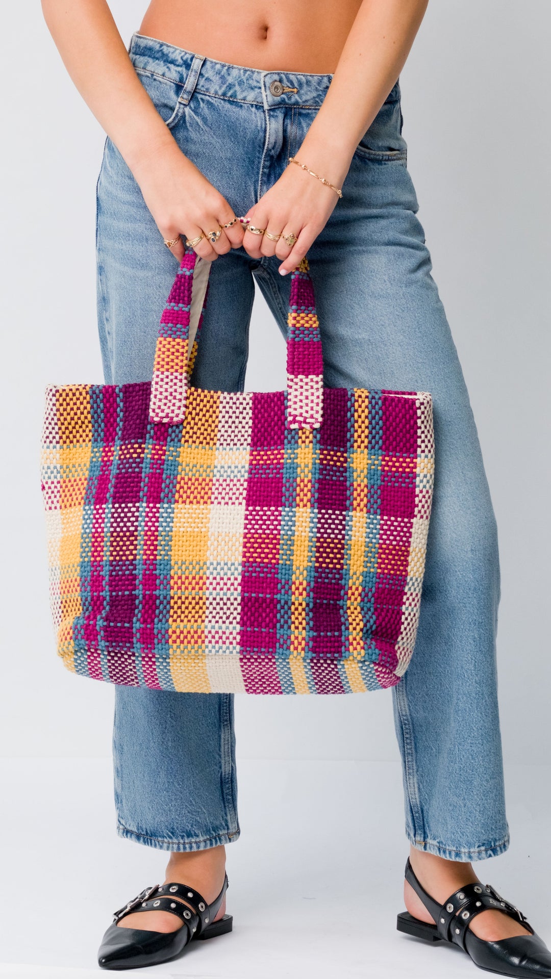 Navi Baumwoll-Handweb-Einkaufstasche - Mehrfarbig