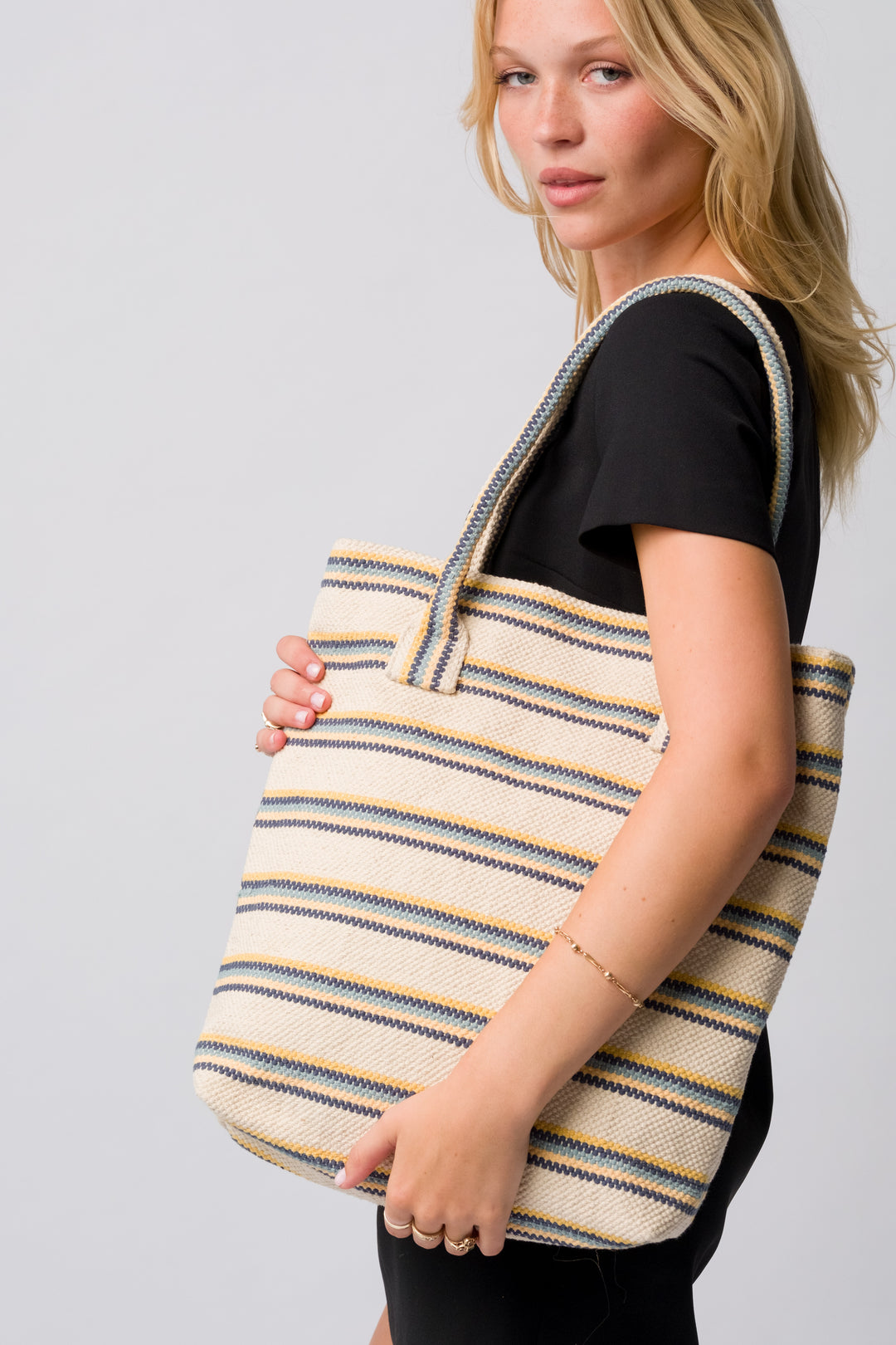 Gul Baumwoll-Handweb-Einkaufstasche - Blau