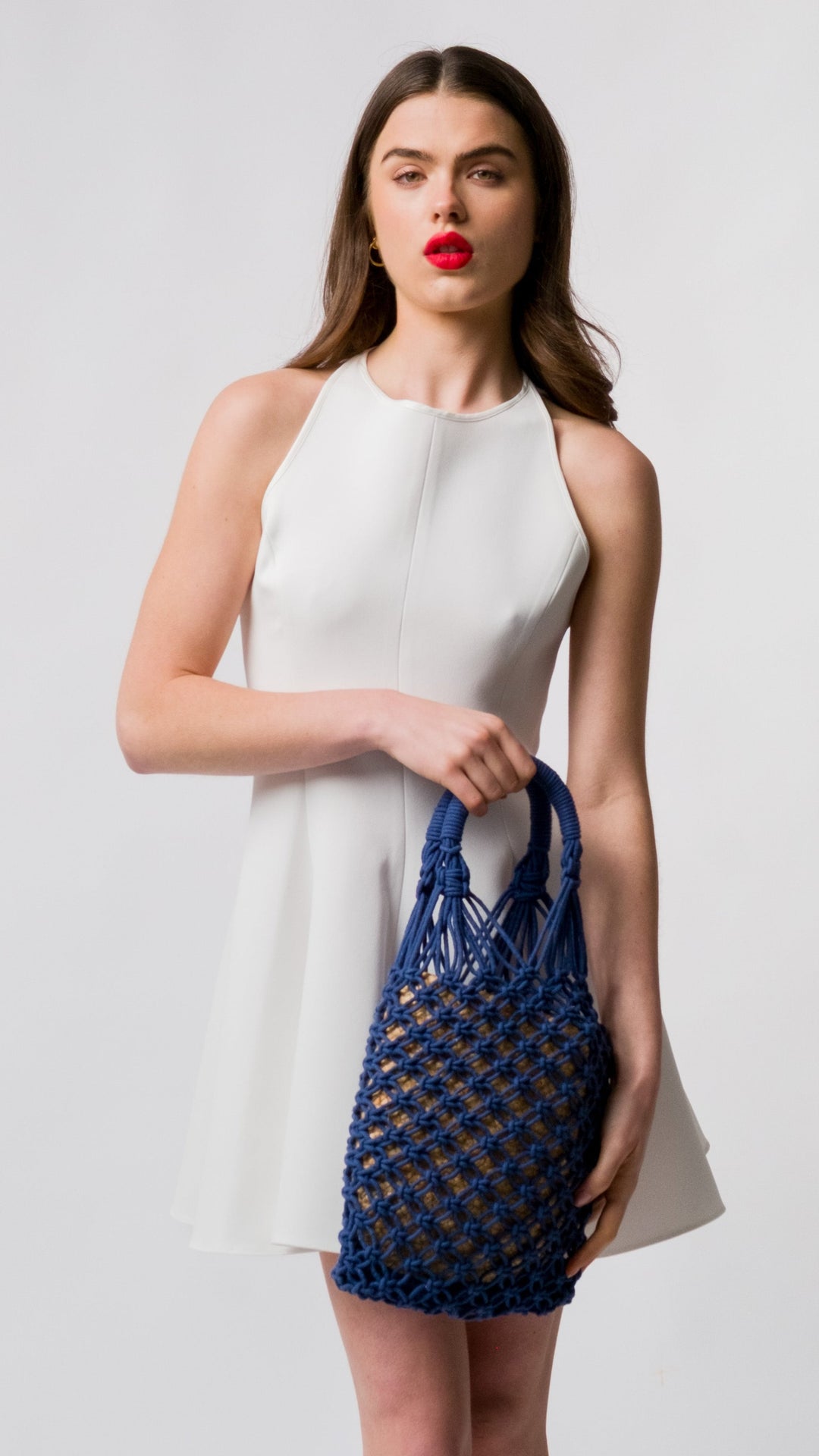 Jasmine Häkel- und Jutetasche aus Baumwolle - Marineblau