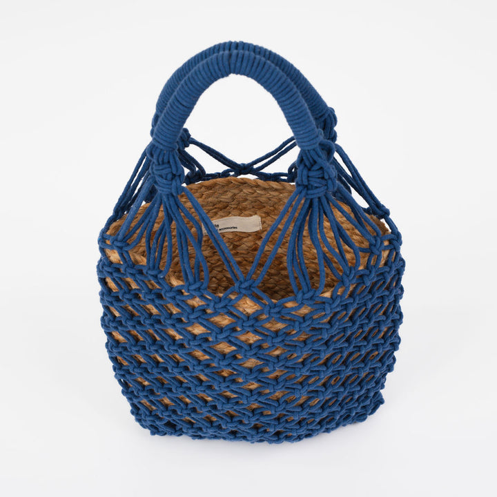 Jasmine Häkel- und Jutetasche aus Baumwolle - Marineblau