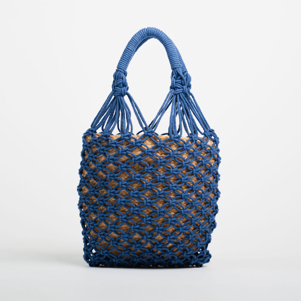 Jasmine Häkel- und Jutetasche aus Baumwolle - Marineblau