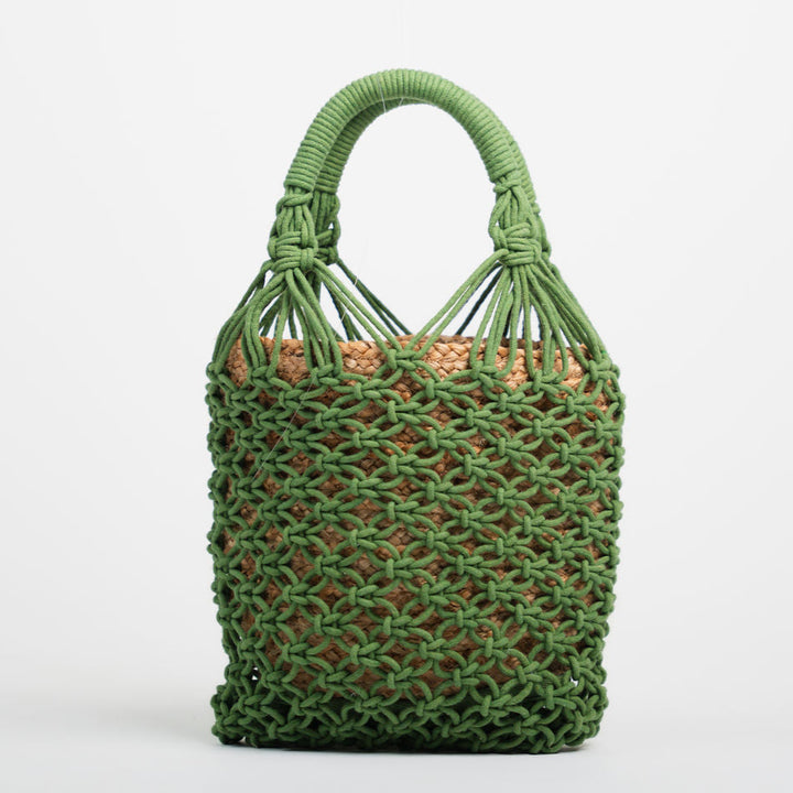 Jasmine Gehäkelte Beuteltasche aus Baumwolle und Jute Grün