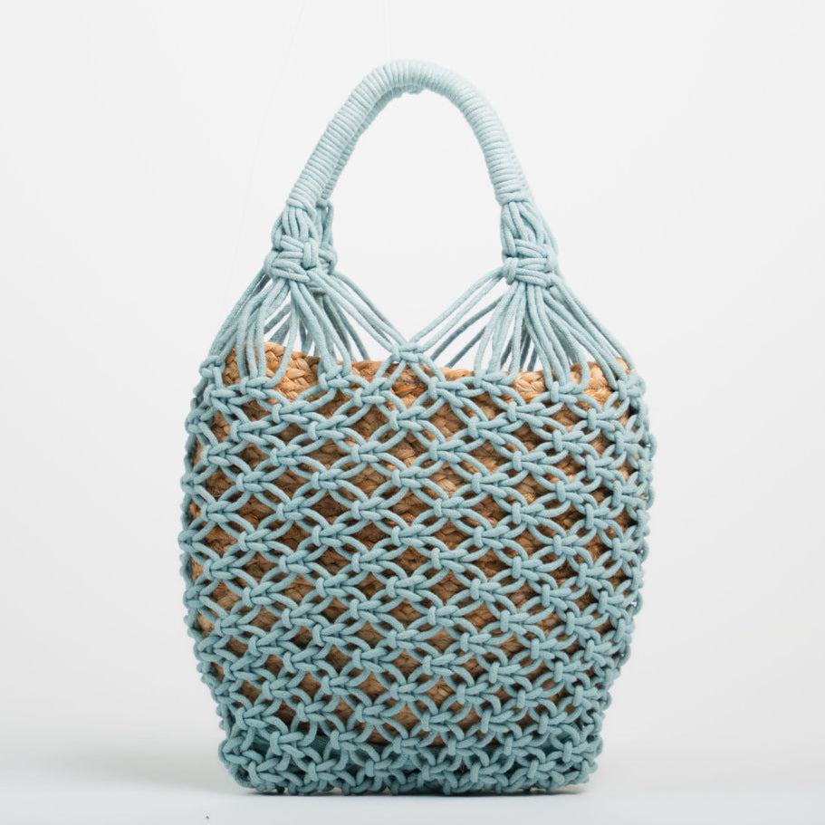 Jasmine Beuteltasche aus Jute und gehäkelter Baumwolle - Hellblau