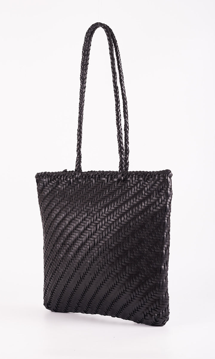 Rhia Slim Woven Leather Tote- with zipper
