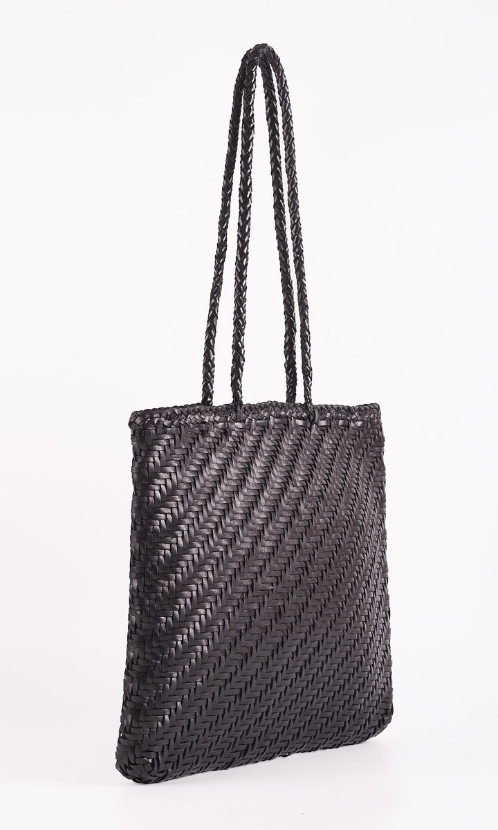 Rhia Slim Woven Leather Tote- with zipper