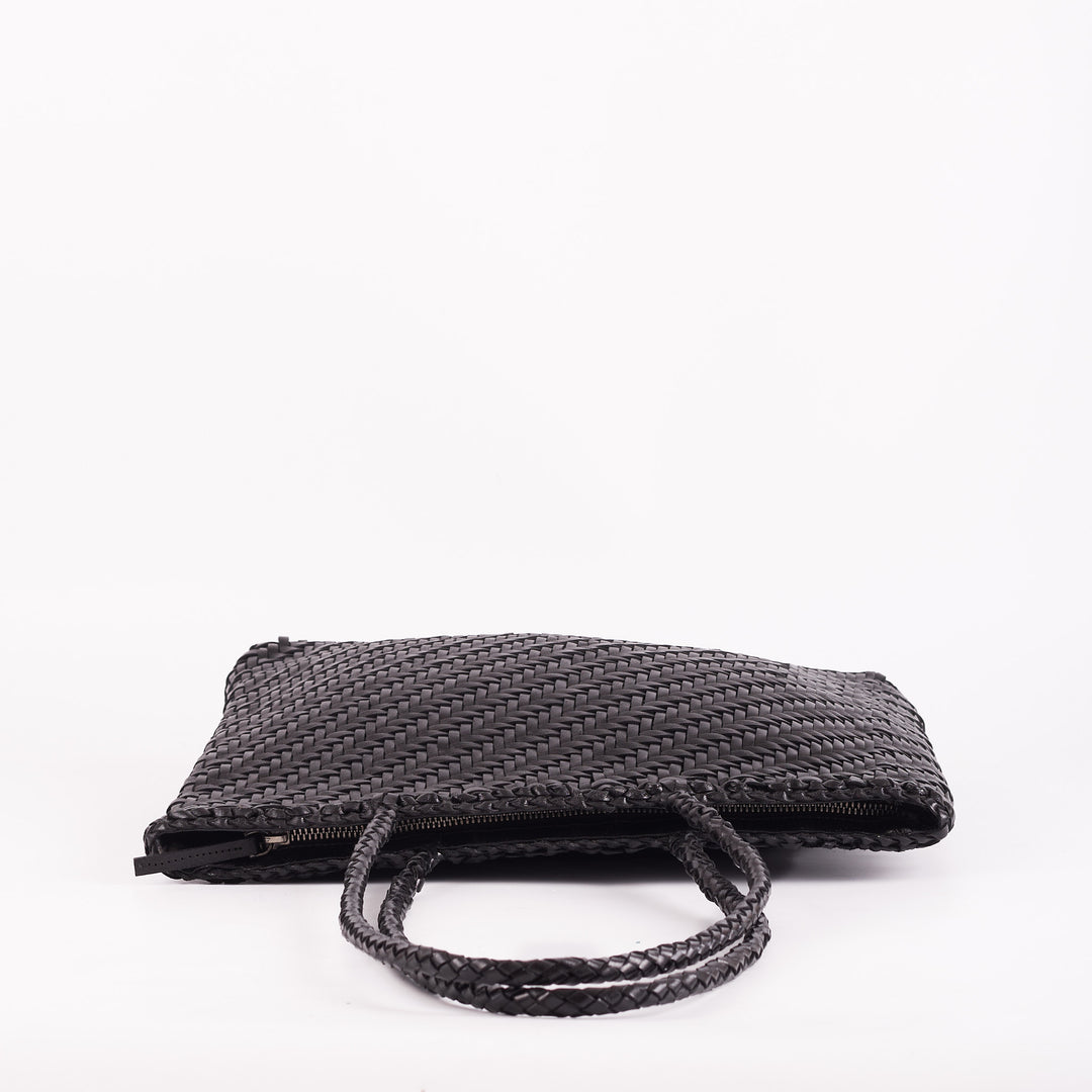 Rhia Slim Woven Leather Tote- with zipper