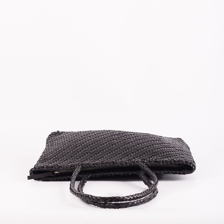 Rhia Slim Woven Leather Tote- with zipper