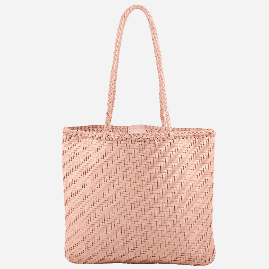 Rhia Woven Leather Tote -Powder Pink