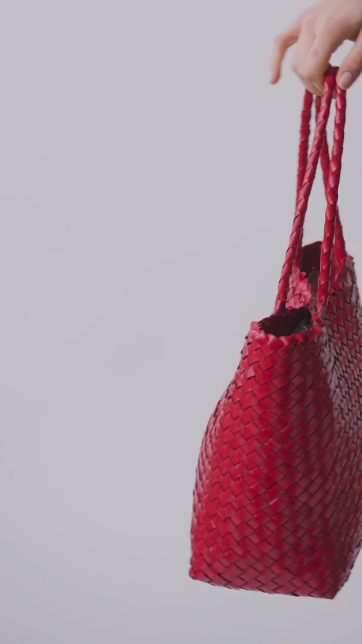 Leia Woven Leather Box Bag- Red