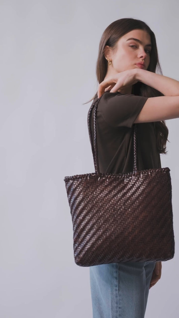Rhia Woven Leather Tote- Espresso