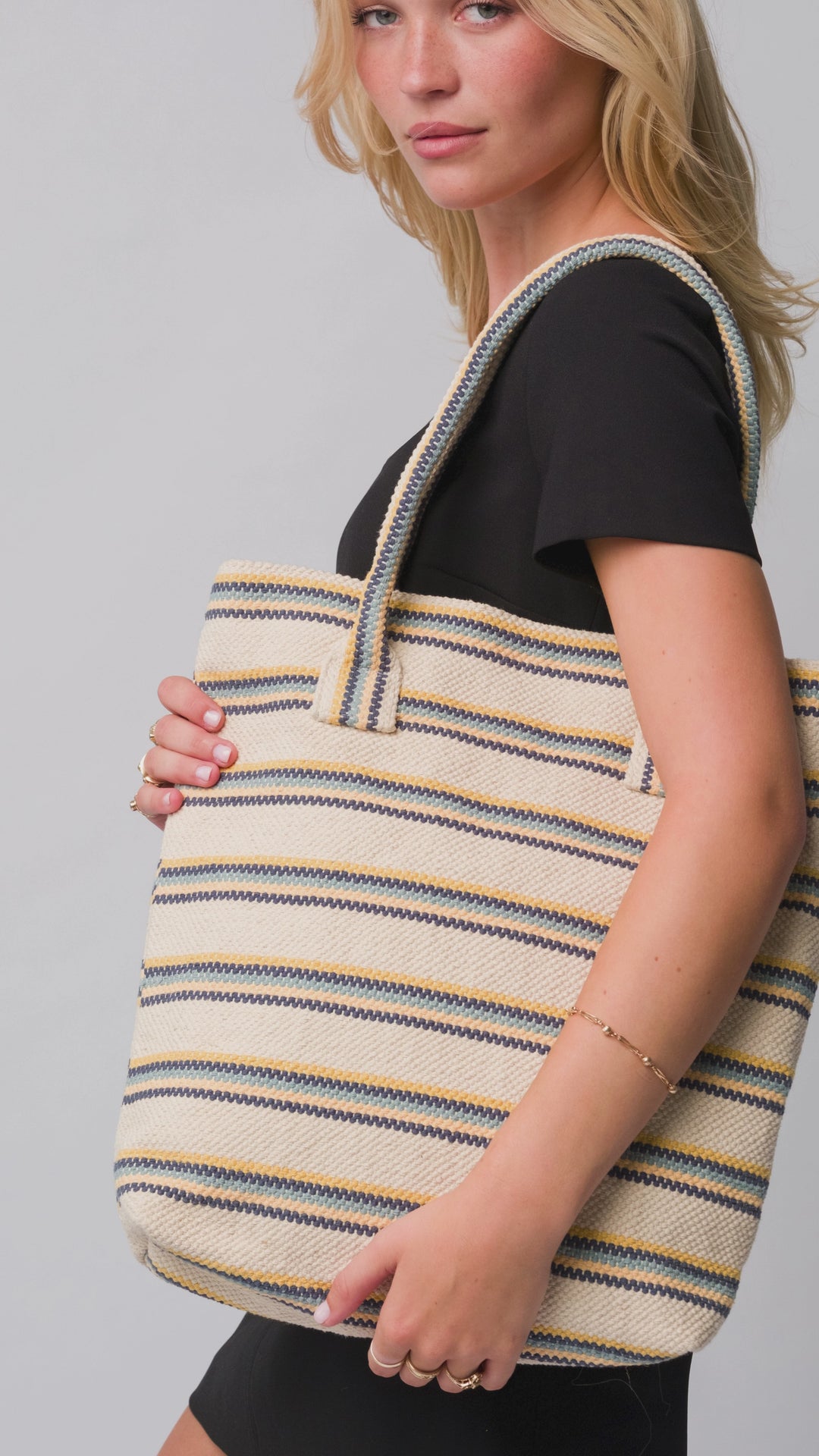 Gul Baumwoll-Handweb-Einkaufstasche - Blau