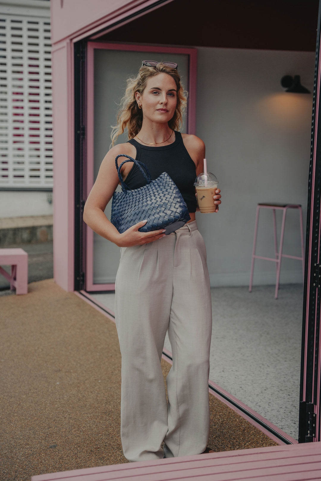 Selina Woven Hand Bag- Blue