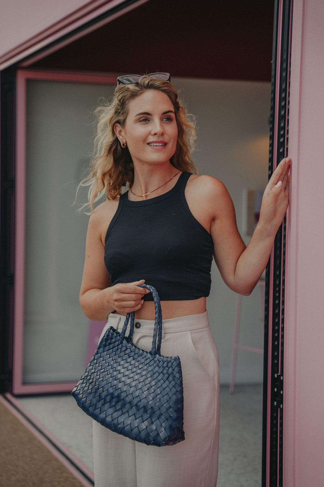 Selina Woven Hand Bag- Blue