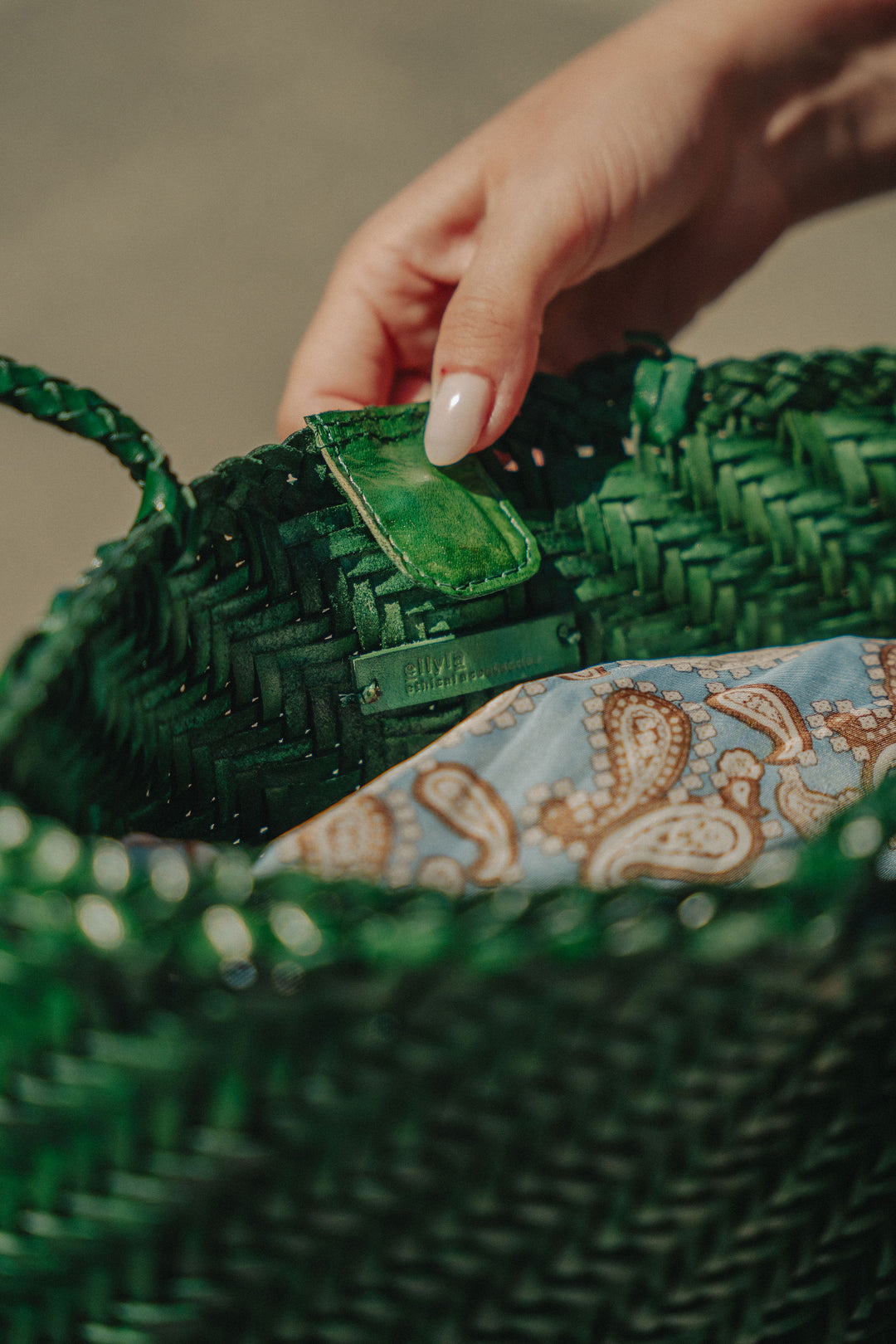Rhia Woven Leather Tote- Emerald Green