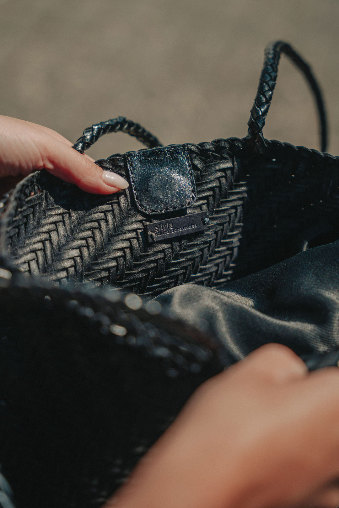 Rhia Woven Leather Tote- Black