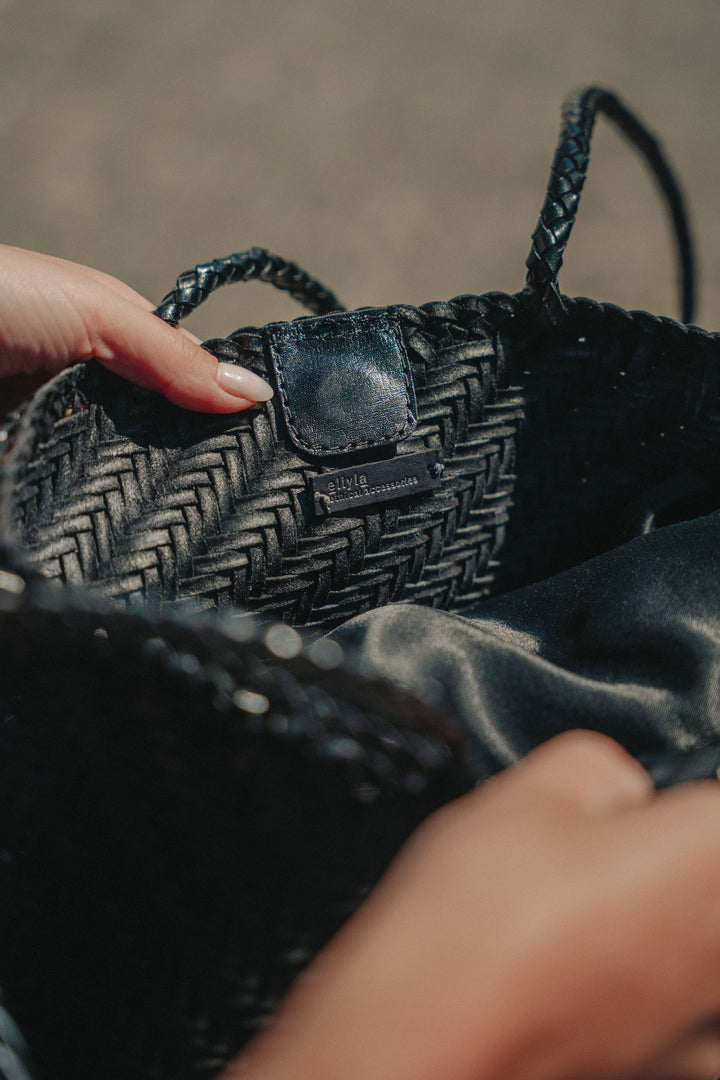 Rhia Woven Leather Tote- Black