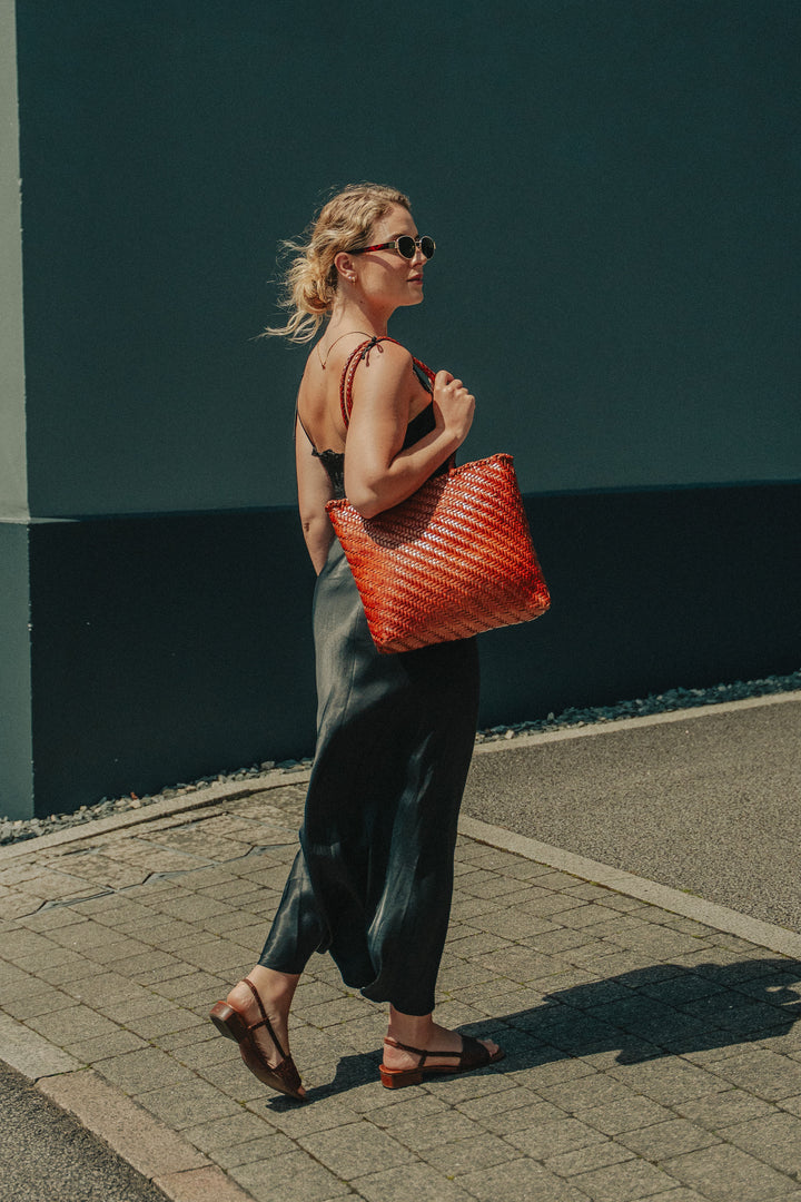 Rhia Woven Leather Tote- Tan
