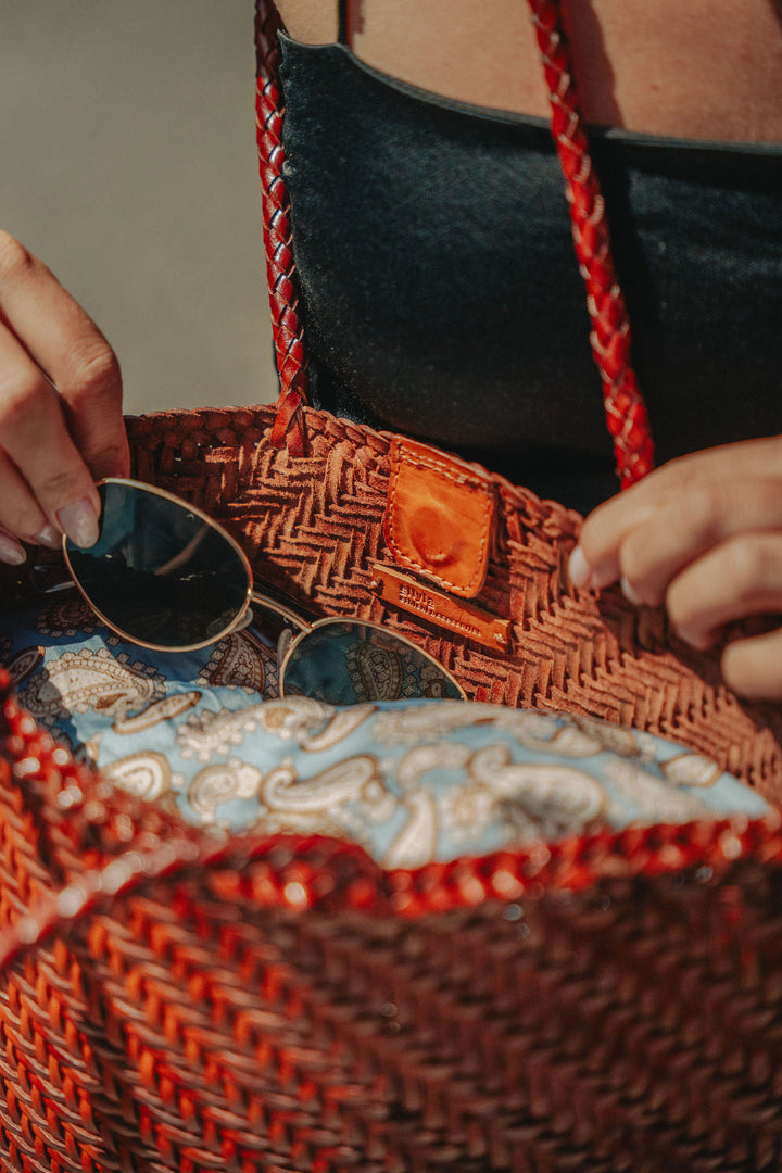 Rhia Woven Leather Tote- Tan