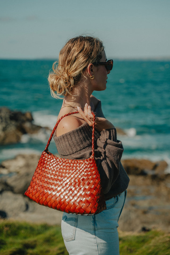 Selina Woven Shoulder Bag - Tan
