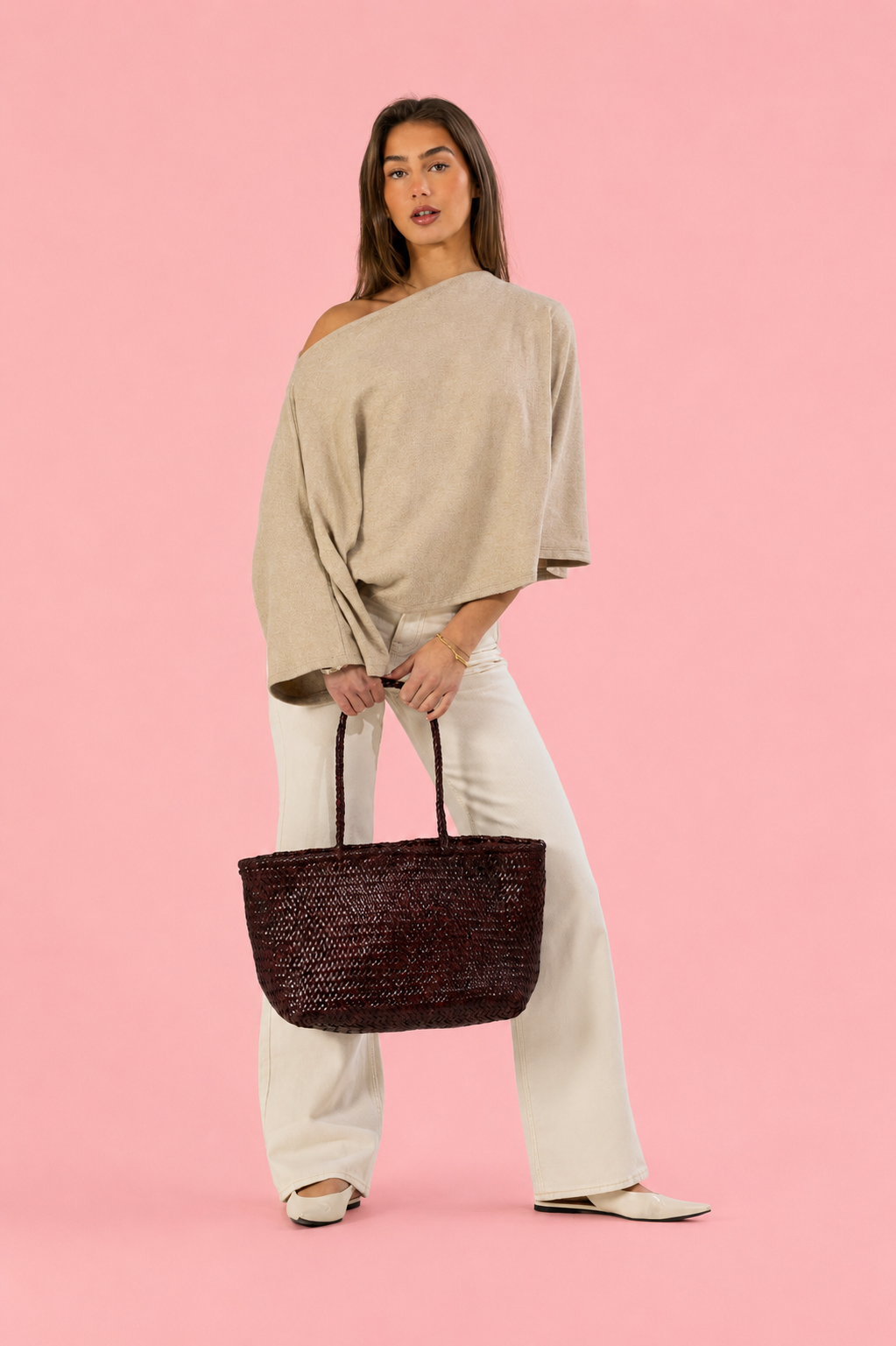 Woven Leather Basket Bag