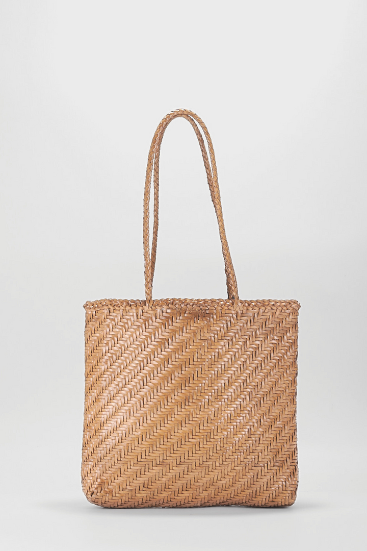 Rhia Woven Leather Tote- Khaki