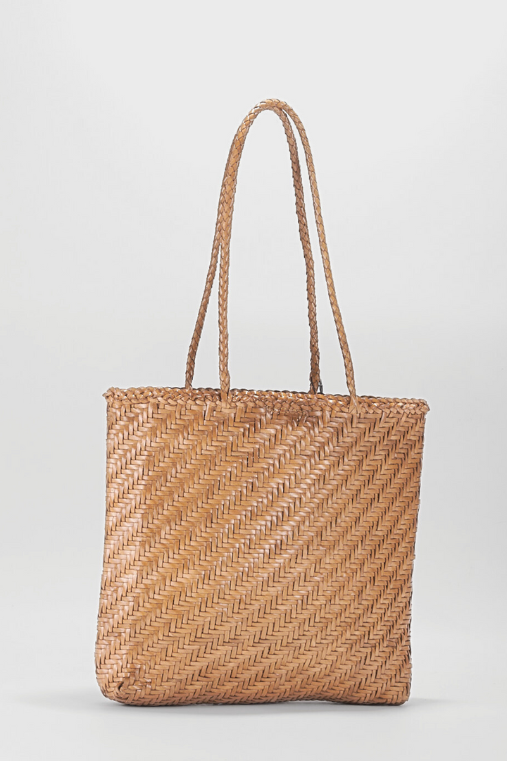Rhia Woven Leather Tote- Khaki