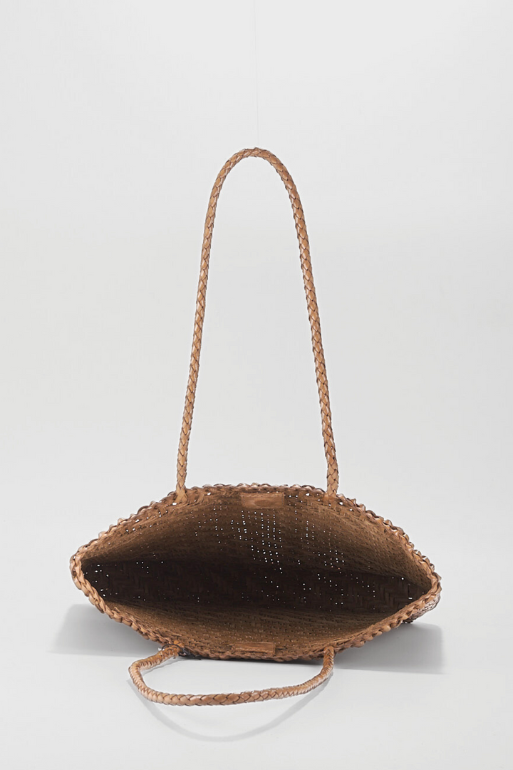 Rhia Woven Leather Tote- Khaki