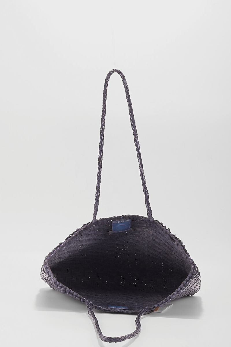 Rhia Woven Leather Tote- Dark Blue
