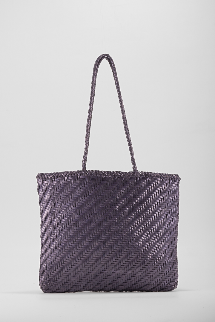 Rhia Woven Leather Tote- Dark Blue